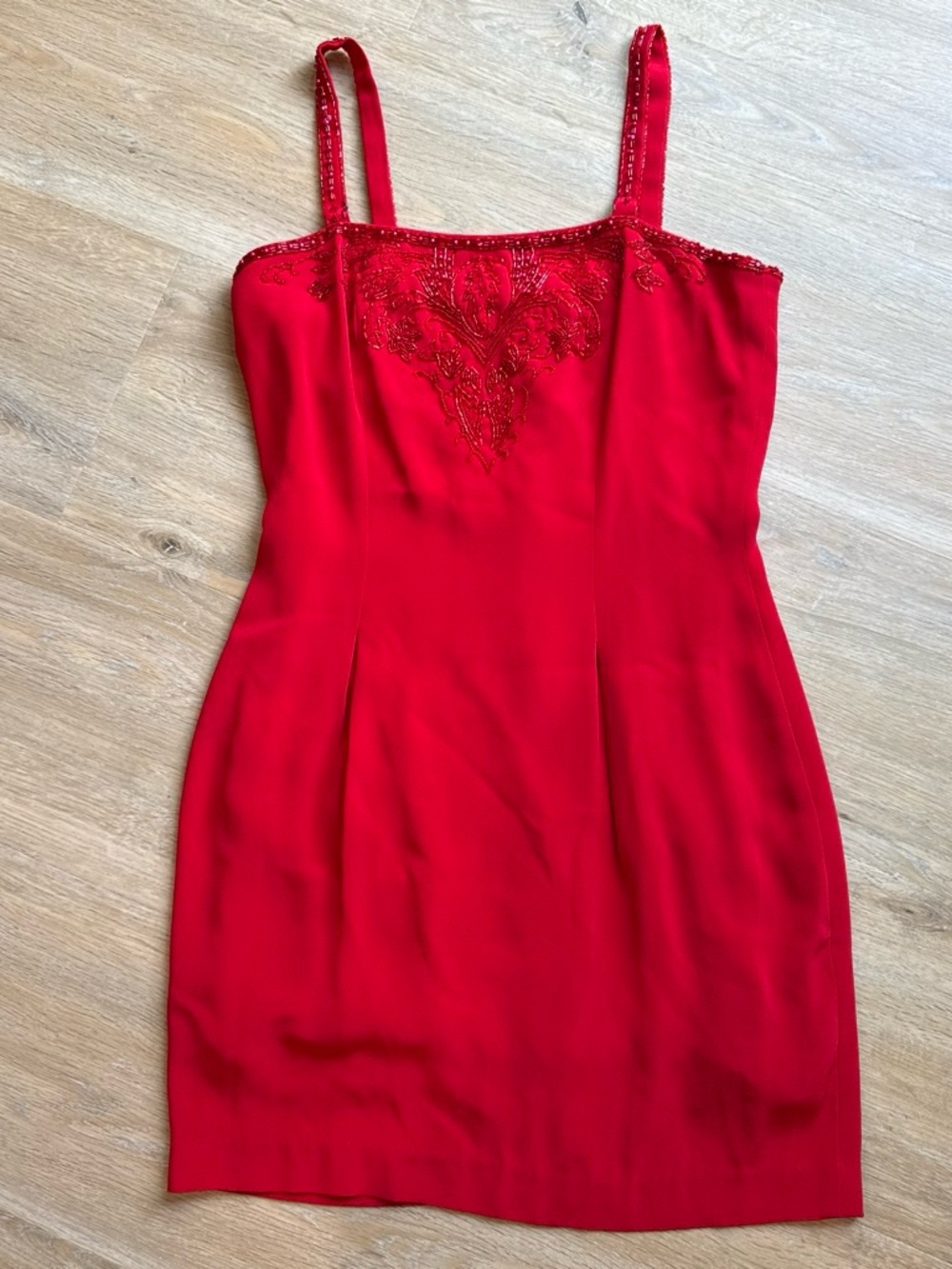 Vintage Cherry Red Beaded Spaghetti Strap Dress 6